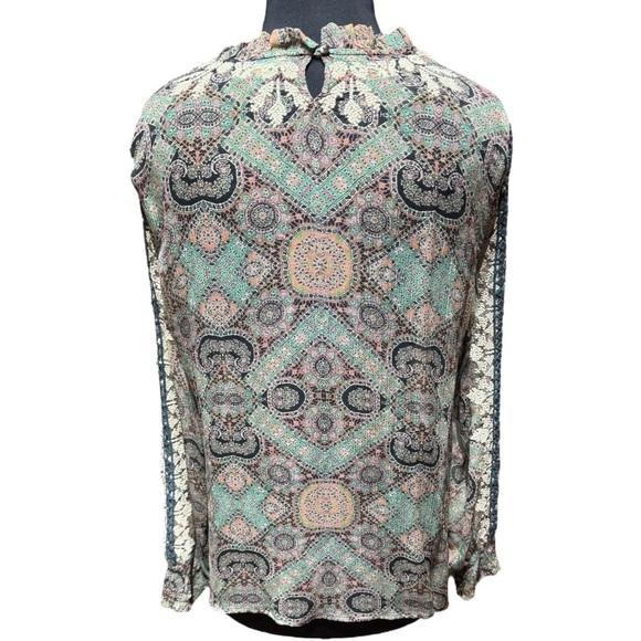 Sundance Bohemian Paisley Embroidered Cupro Blouse Ruffle Keyhole Back Size M - Picture 3 of 8